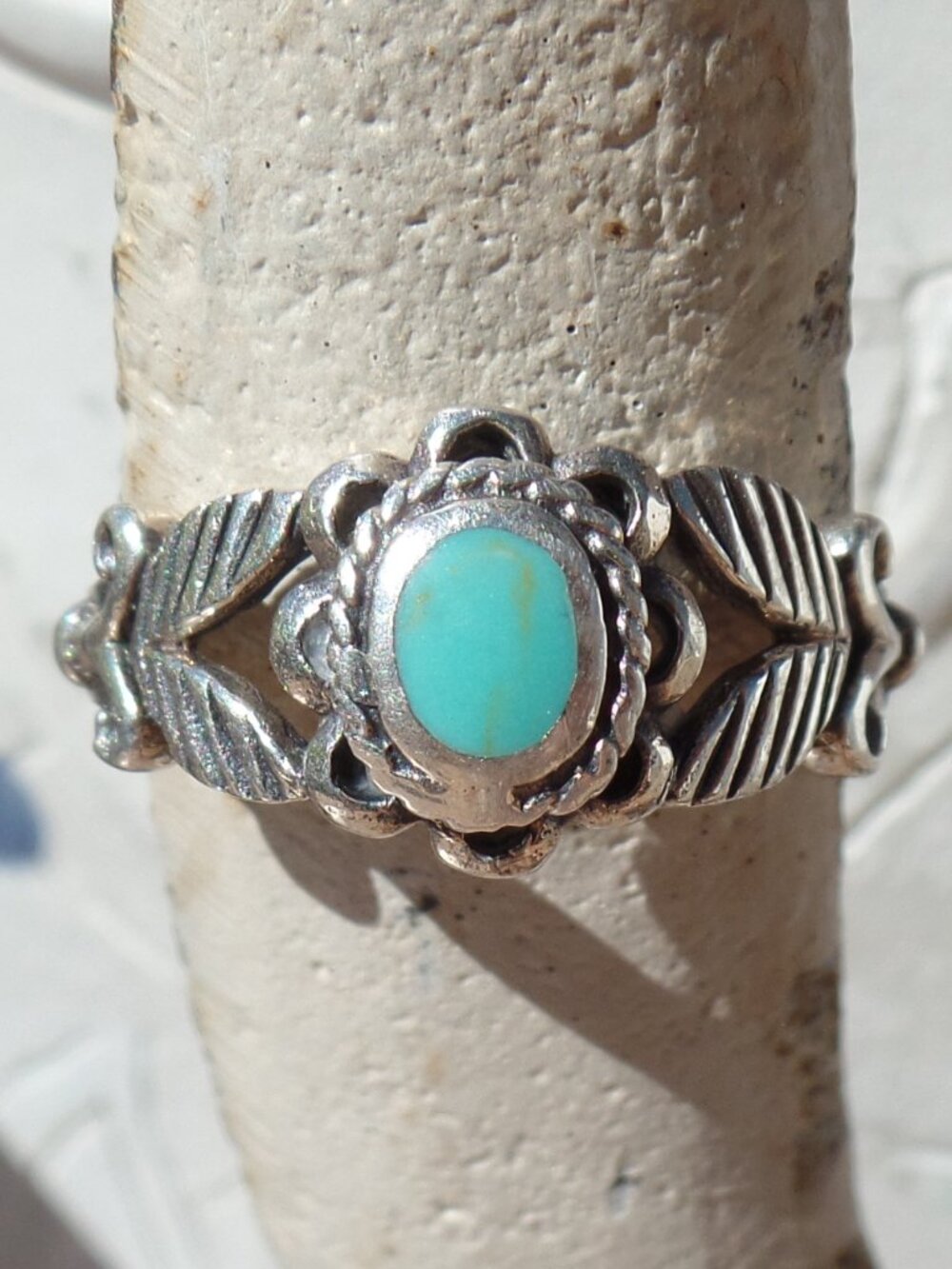Sterling Silver Ring Navajo Marked Turquoise Filigree 8